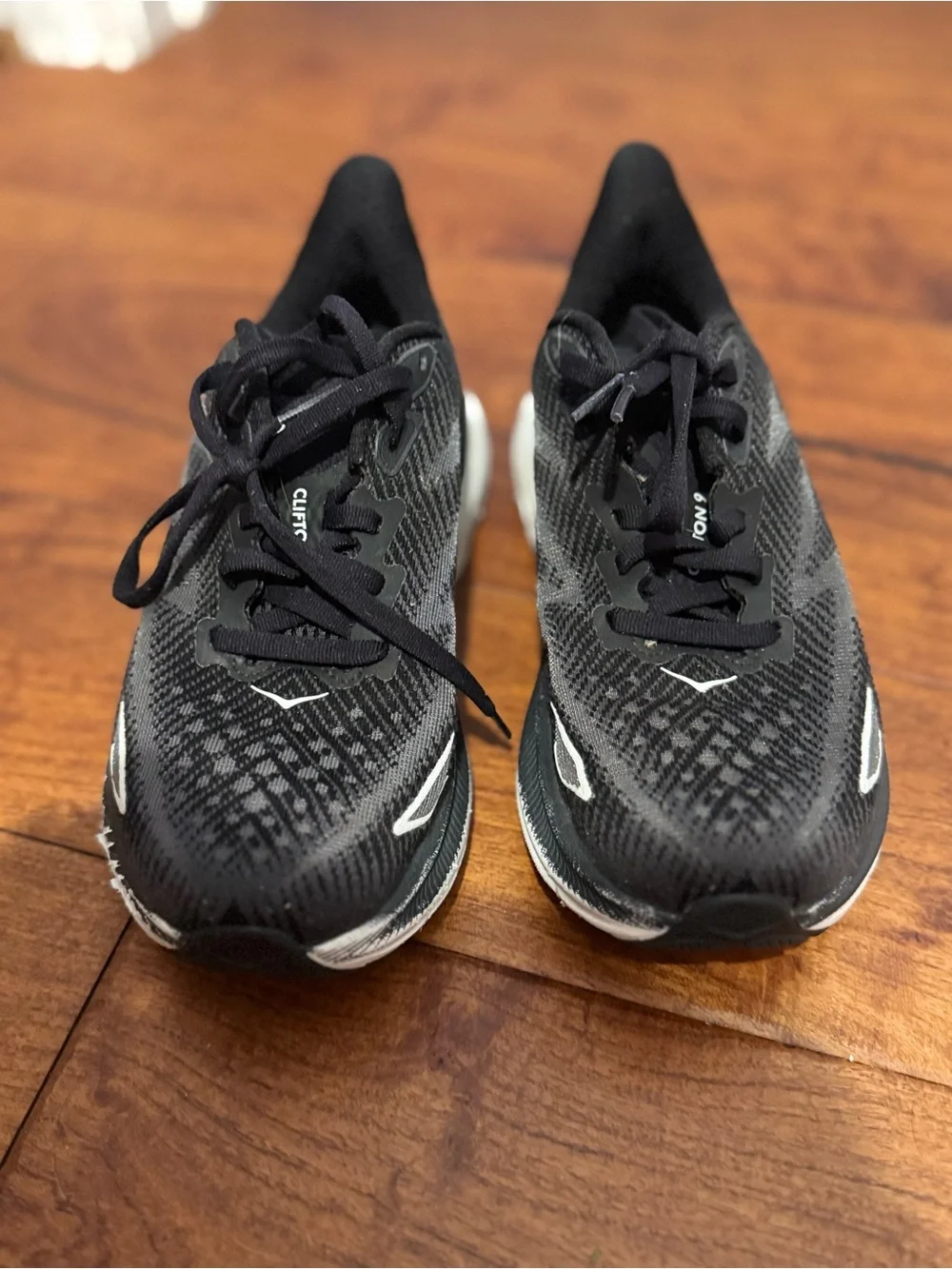 Hoka Black and White Clifton 9 Women's Athletic Shoes